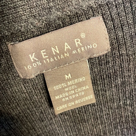 KENAR women’s 100% merino wool ribbed cardigan tie front sweater grey size Med - Picture 7 of 7